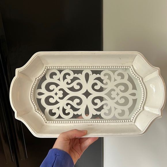 Decorative / vanity tray white with glass - Picture 1 of 2